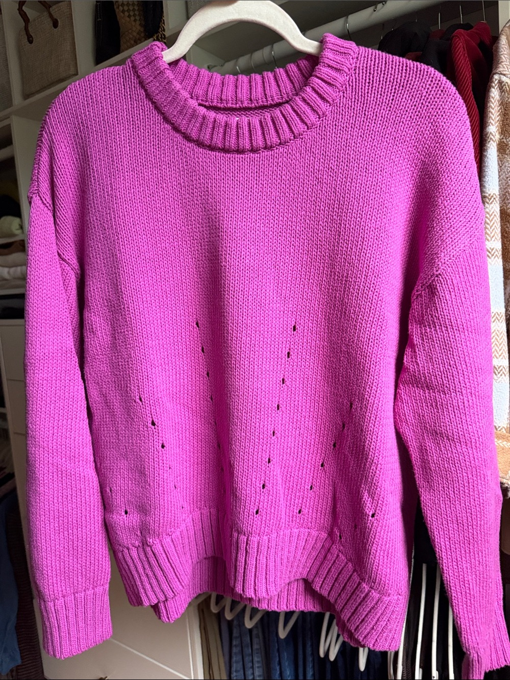 LOFT Fuchsia Crewneck Cotton Sweater